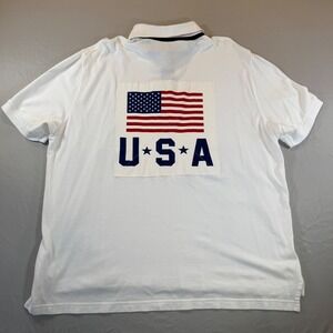 Chaps Mens White USA America Flag Polo Vintage Shirt XL Patriotic July Preppy